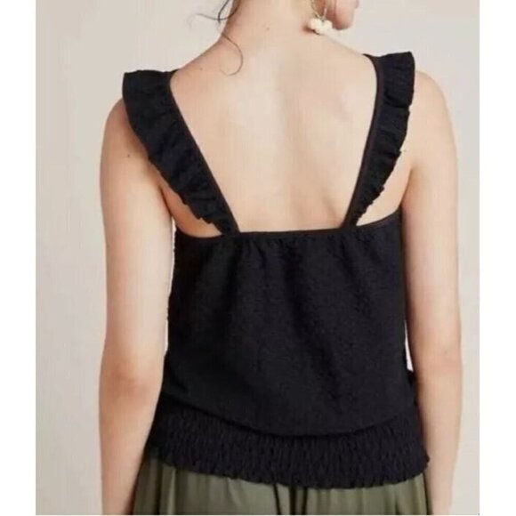 Anthropologie Top Womens XL Black Marisol Ruffled Halter Textured Boho Peasant - Picture 5 of 10